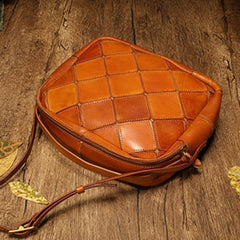 Coffee Mosaic Womens Genuine Leather Shoulder Bag Handbag Bag Vintage Side Bag for Ladies