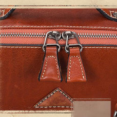Black Genuine Leather Womens Box Shoulder Bag Brown MIni Handbag Purse