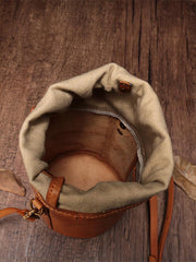 Green WOmens Leather Shoulder Bag Bucket Bag Small Brown Crossbody Barrel Bag Bucket Purse for ladies