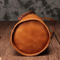 Green WOmens Leather Shoulder Bag Bucket Bag Small Brown Crossbody Barrel Bag Bucket Purse for ladies