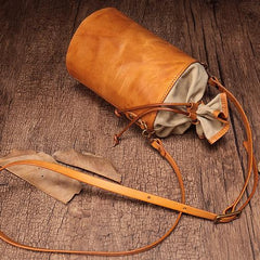 Green WOmens Leather Shoulder Bag Bucket Bag Small Brown Crossbody Barrel Bag Bucket Purse for ladies