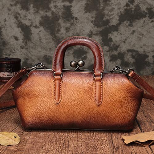Brown Vintage Womens Doctor Handbag Vintage Leather Shoulder Doctor Bag Purse for Ladies