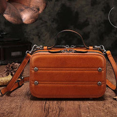 Vintage Small Womens Leather Red Handbag Cube Box Small Red Leather Shoulder Bag for Men
