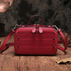 Vintage Small Womens Leather Red Handbag Cube Box Small Red Leather Shoulder Bag for Men