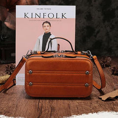 Vintage Small Womens Leather Red Handbag Cube Box Small Red Leather Shoulder Bag for Men