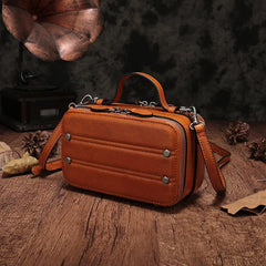 Vintage Small Womens Leather Red Handbag Cube Box Small Red Leather Shoulder Bag for Men