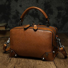 Brown Leather Satchel Box Handbags Womens Red Satchel Small Crossbody Bag for Ladies