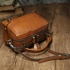 Brown Leather Satchel Box Handbags Womens Red Satchel Small Crossbody Bag for Ladies