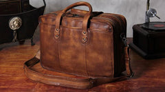 Vintage Leather Brown Mens Cool Large Briefcase Shoulder Bag Travel Bag for men