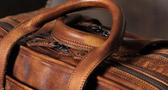 Vintage Leather Brown Mens Cool Large Briefcase Shoulder Bag Travel Bag for men