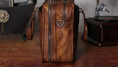 Vintage Leather Brown Mens Cool Large Briefcase Shoulder Bag Travel Bag for men