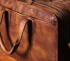 Vintage Leather Brown Mens Cool Large Briefcase Shoulder Bag Travel Bag for men