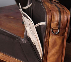 Vintage Leather Brown Mens Cool Large Briefcase Shoulder Bag Travel Bag for men