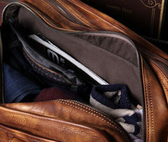Vintage Leather Brown Mens Cool Large Briefcase Shoulder Bag Travel Bag for men