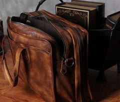 Vintage Leather Brown Mens Cool Large Briefcase Shoulder Bag Travel Bag for men