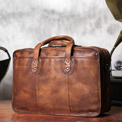 Vintage Leather Brown Mens Cool Large Briefcase Shoulder Bag Travel Bag for men