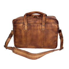 Vintage Leather Brown Mens Cool Large Briefcase Shoulder Bag Travel Bag for men
