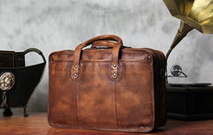 Vintage Leather Brown Mens Cool Large Briefcase Shoulder Bag Travel Bag for men