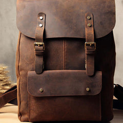 Vintage Leather Brown Mens Cool Leather Backpack Travel Bag for men
