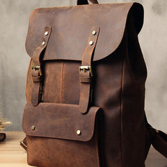 Vintage Leather Brown Mens Cool Leather Backpack Travel Bag for men