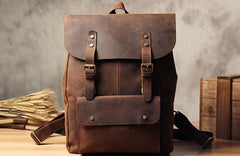 Vintage Leather Brown Mens Cool Leather Backpack Travel Bag for men
