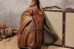 Vintage Leather Mens Cool Sling Bag Sling Shoulder Bag Chest Bag for men