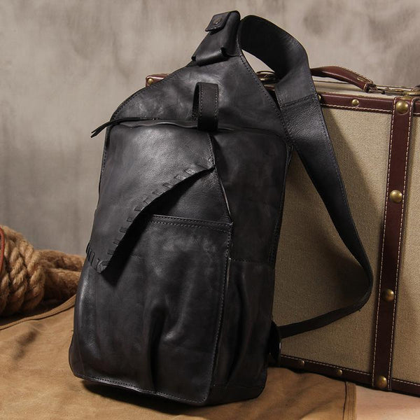 Vintage Leather Mens Cool Sling Bag Sling Shoulder Bag Chest Bag for men