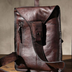 Brown Vintage Leather Mens Cool Sling Bag Chest Bag Sling Shoulder Bag for men