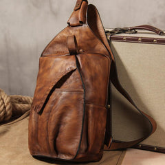 Vintage Leather Mens Cool Sling Bag Sling Shoulder Bag Chest Bag for men