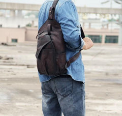 Vintage Leather Mens Cool Sling Bag Sling Shoulder Bag Chest Bag for men