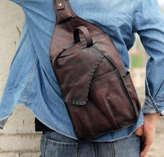 Vintage Leather Mens Cool Sling Bag Sling Shoulder Bag Chest Bag for men