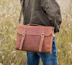 Vintage Leather Coffee Mens Briefcases Work Bag Business Bag Handbag for Men