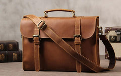 Vintage Leather Coffee Mens Briefcases Work Bag Business Bag Handbag for Men