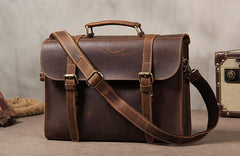 Vintage Leather Coffee Mens Briefcases Work Bag Business Bag Handbag for Men