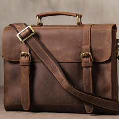Vintage Leather Coffee Mens Briefcases Work Bag Business Bag Handbag for Men