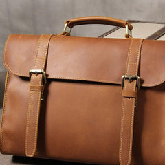 Vintage Leather Coffee Mens Briefcases Work Bag Business Bag Handbag for Men