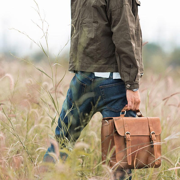 Leather Vintage Mens Briefcase Messenger Bag Work Bags Business Bag for Men