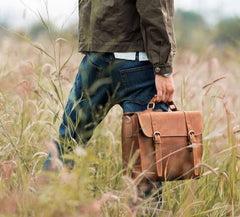 Vintage Leather Coffee Mens Briefcases Work Bag Business Bag Handbag for Men