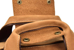 Genuine Leather Vintage Mens Cool Backpack Large Camel Travel Bag Hiking Bag For Men