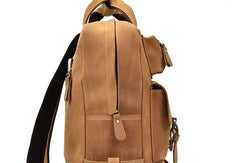 Genuine Leather Vintage Mens Cool Backpack Large Camel Travel Bag Hiking Bag For Men