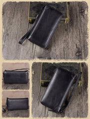 Brown Womens Vintage Leather Green Long Wallet Zipper Blue Clutch Long Wristlet Wallet for Ladies