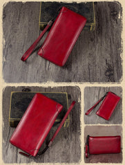 Brown Womens Vintage Leather Green Long Wallet Zipper Blue Clutch Long Wristlet Wallet for Ladies
