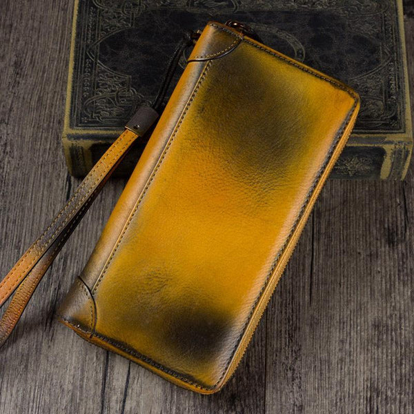 Brown Womens Vintage Leather Green Long Wallet Zipper Blue Clutch Long Wristlet SM8198638