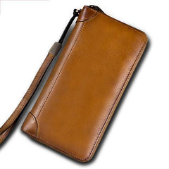 Blue Womens Vintage Leather Green Long Wallet Zipper Brown Clutch Long Wristlet Wallet for Ladies