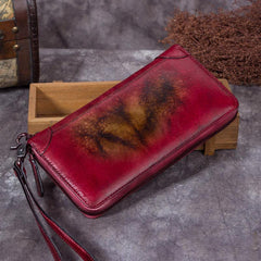 Brown Womens Vintage Leather Green Long Wallet Zipper Blue Clutch Long Wristlet Wallet for Ladies