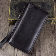 Blue Womens Vintage Leather Green Long Wallet Zipper Brown Clutch Long Wristlet Wallet for Ladies