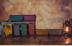 Blue Womens Vintage Leather Green Long Wallet Zipper Brown Clutch Long Wristlet Wallet for Ladies