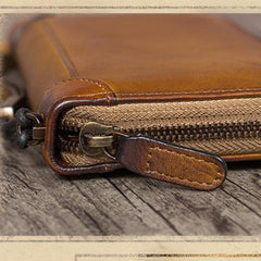 Yellow Womens Vintage Leather Green Long Wallet Zipper Brown Clutch Long Wristlet Wallet for Ladies