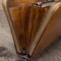 Yellow Womens Vintage Leather Green Long Wallet Zipper Brown Clutch Long Wristlet Wallet for Ladies