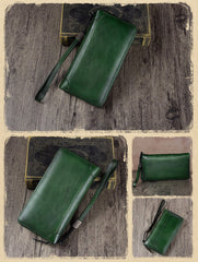 Yellow Womens Vintage Leather Green Long Wallet Zipper Brown Clutch Long Wristlet Wallet for Ladies